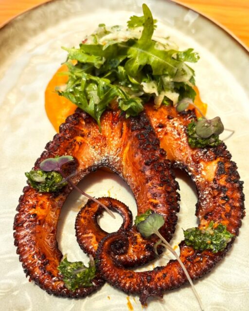 Another taste of what's coming. 👀🦞

Meet Grilled Octopus! With silky sweet potato purée, fresh salad, cilantro-lime chimichurri, and mild chile.

New on our October menu! 
📲 Reserve your seat | Link in bio
.
.
.
#AkashaBelize #NewMenu #Grilledoctopusakasha