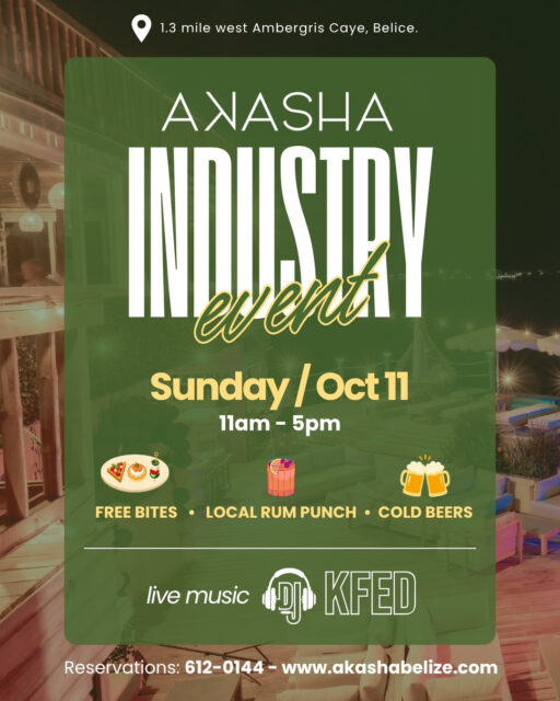 Industry, this one's for you. 🍹🎧

You spend every long weekend taking care of everyone else. This one, come let us take care of you.

Join us for our Industry Event, Sunday, October 11, from 11am to 5pm, as we unveil our brand new menu over the water. Monday is a holiday, so pull up a chair and stay a while. 🌅
🎧 DJ KFed, confirmed
🍹 Free bites, local rum punch and cold beers
🥂 Good people, great flavors, and the best seat on the bay

Want the full experience? Make a dinner reservation and stay to taste the complete new menu.
📲 Reserve your table · Link in bio · +501 612-0144
.
.
.
#AkashaBelize #IndustryNight #SanPedroBelize
