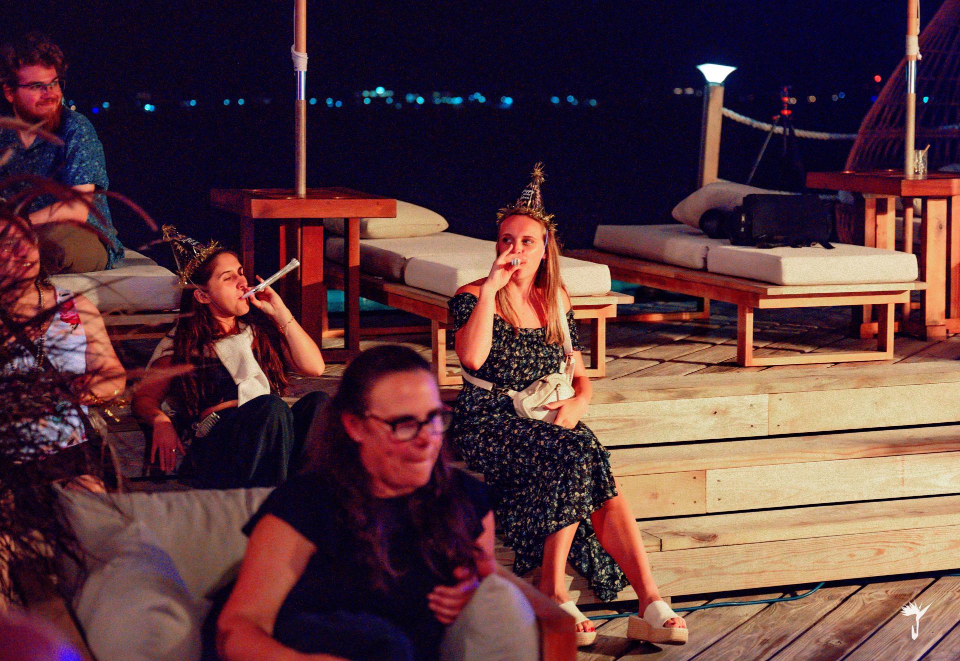 Dinner Party Fireworks Over the Sea