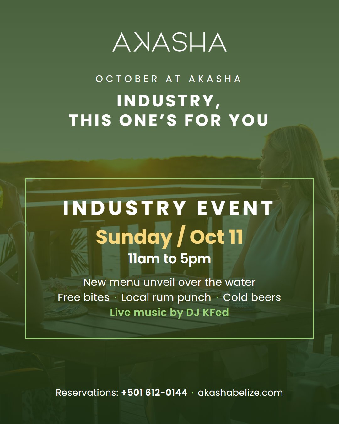Akasha Industry Event Sunday Oct 11, 11am to 5pm, new menu unveil
