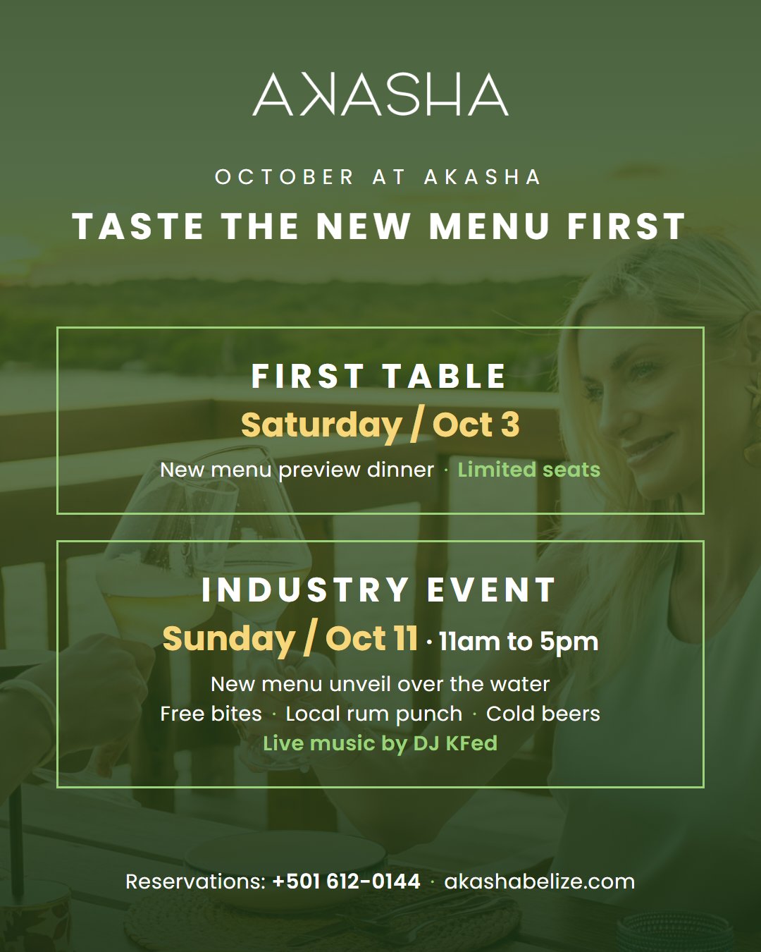 Akasha October events: First Table Saturday Oct 3 and Industry Event Sunday Oct 11